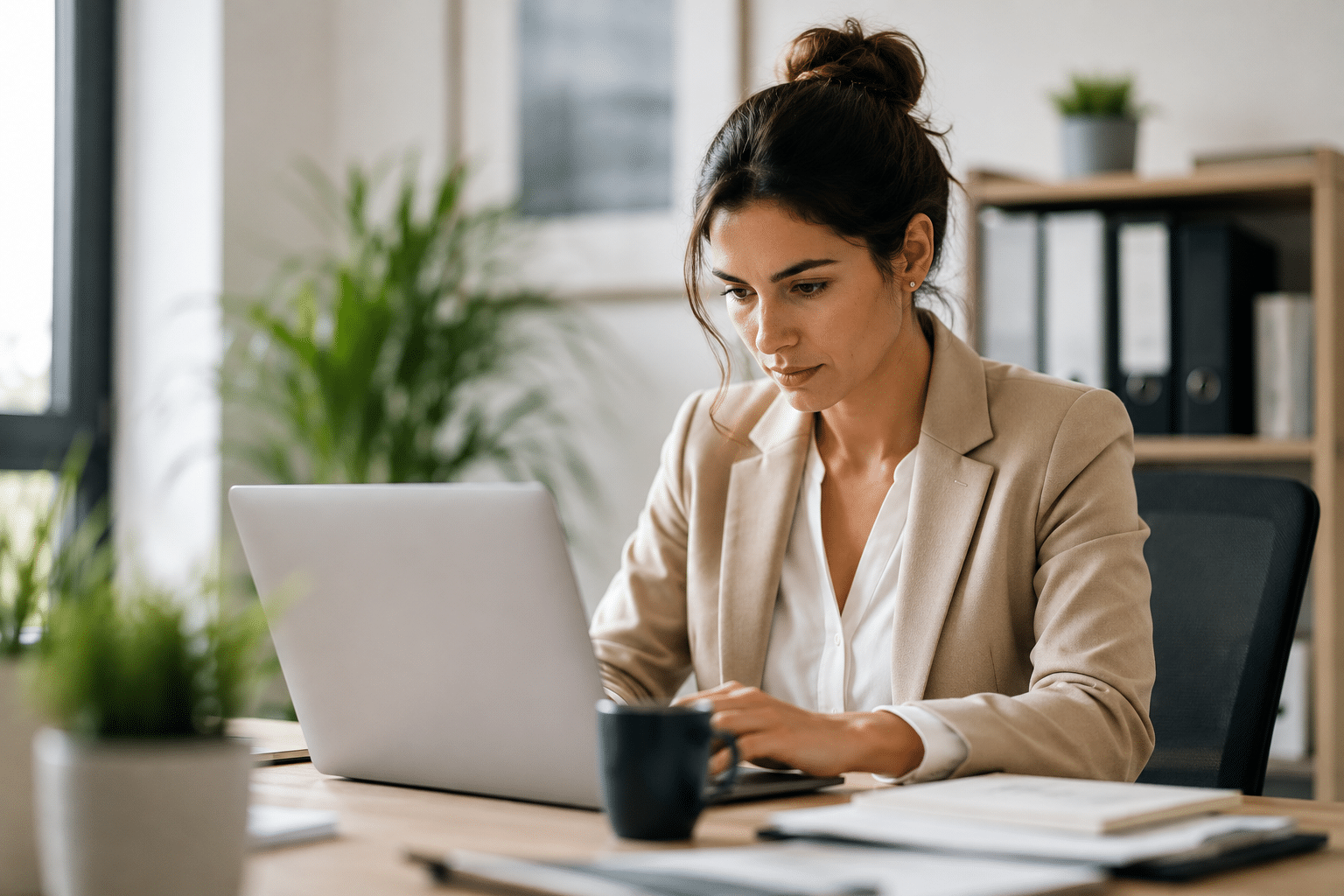 Femme sur un ordinateur qui travaille